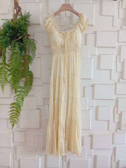 Summer Chiffon Drawstring Neckline Long Maxi Dress
